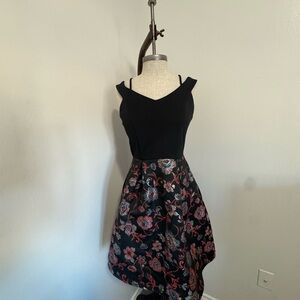 Francesca's Collections Black Dress with Floral Embroidery- With Pockets